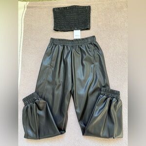 MISA LOS ANGELES - KASTA FAUX LEATHER - BANDEAU & JOGGER PANT SET